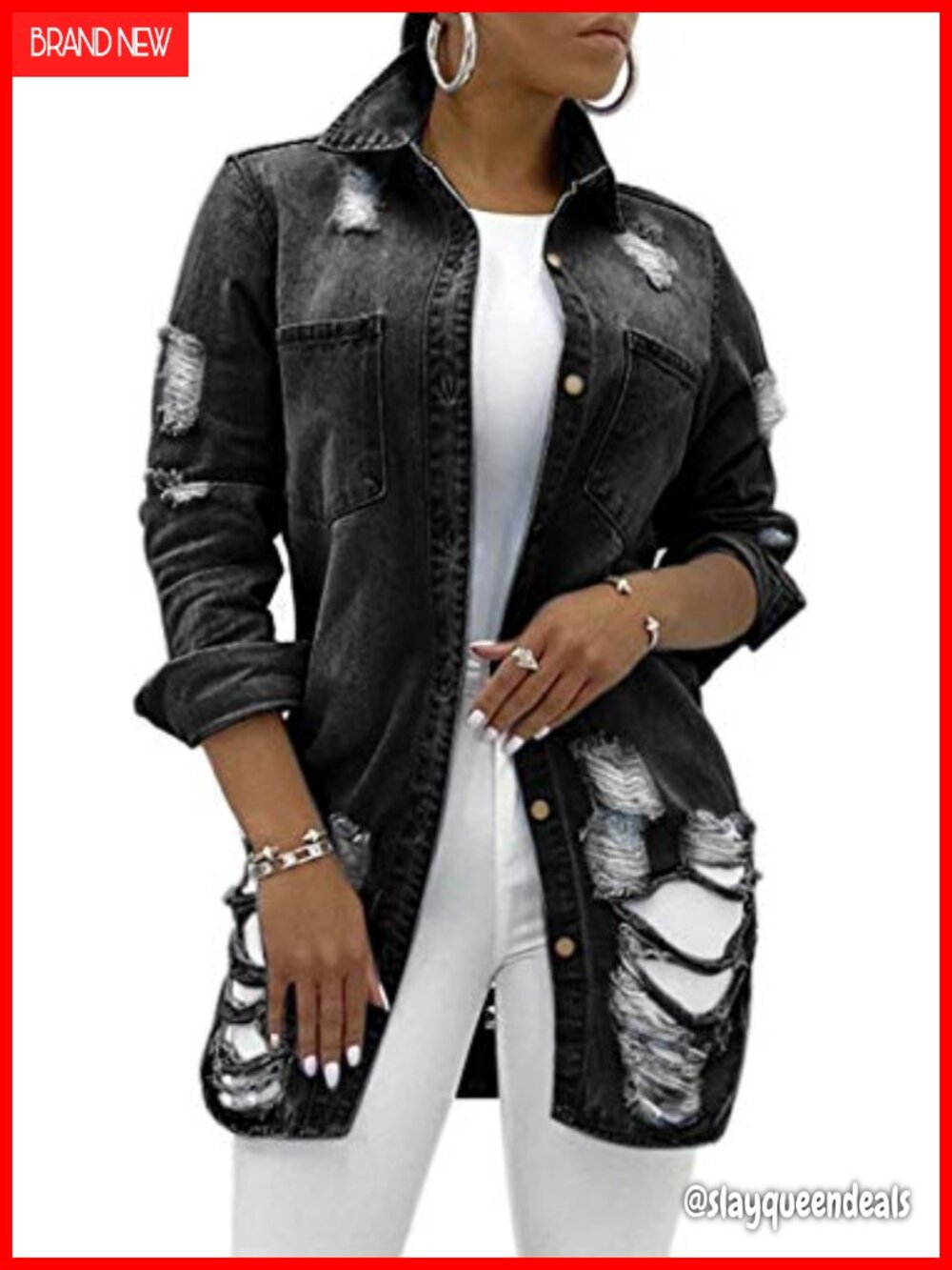 Women's Camo Denim Jacket Frayed Hem Distressed Trucker Coat Casual